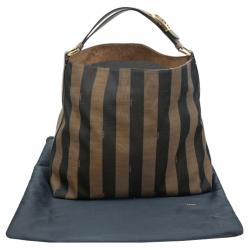 Pre Owned Fendi Tobacco Pequin Striped Canvas Hobo
