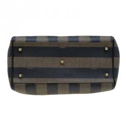 Pre Owned Fendi Tobacco Pequin Striped Coated Canvas Boston Bag