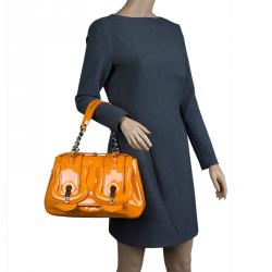 Pre Owned Fendi Orange Patent Leather B Bag