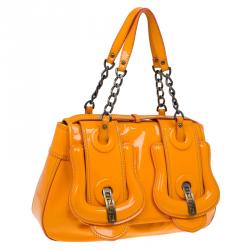 Pre Owned Fendi Orange Patent Leather B Bag