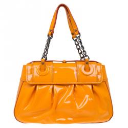 Pre Owned Fendi Orange Patent Leather B Bag