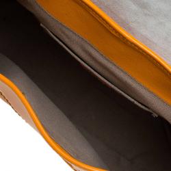 Pre Owned Fendi Orange Patent Leather B Bag