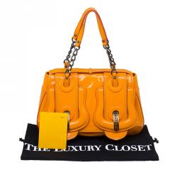 Pre Owned Fendi Orange Patent Leather B Bag