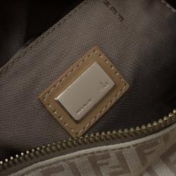 Pre Owned Fendi Beige Zucchino Canvas Small Forever Bauletto Boston Bag
