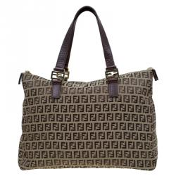 Pre Owned Fendi Brown Zucchino Canvas Shopping Tote