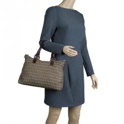 Pre Owned Fendi Brown Zucchino Canvas Shopping Tote
