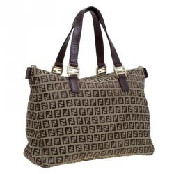 Pre Owned Fendi Brown Zucchino Canvas Shopping Tote