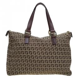 Pre Owned Fendi Brown Zucchino Canvas Shopping Tote
