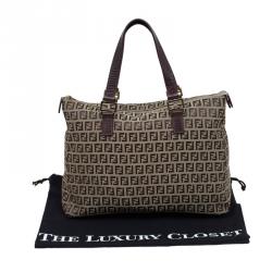 Pre Owned Fendi Brown Zucchino Canvas Shopping Tote