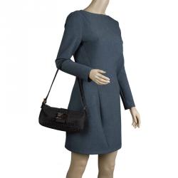 Pre Owned Fendi Choco Brown Zucchino Canvas Shoulder Bag