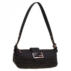 Pre Owned Fendi Choco Brown Zucchino Canvas Shoulder Bag