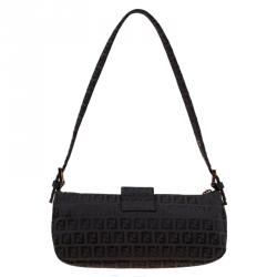 Pre Owned Fendi Choco Brown Zucchino Canvas Shoulder Bag