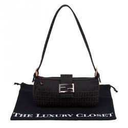 Pre Owned Fendi Choco Brown Zucchino Canvas Shoulder Bag