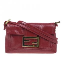 Fendi Black Patent Leather Mini Baguette Crossbody Shoulder Bag