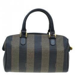 Pre Owned Fendi Tobacco Pequin Striped Coated Canvas Boston Bag