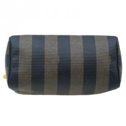 Pre Owned Fendi Tobacco Pequin Striped Coated Canvas Boston Bag