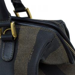Pre Owned Fendi Tobacco Pequin Striped Coated Canvas Boston Bag