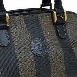 Pre Owned Fendi Tobacco Pequin Striped Coated Canvas Boston Bag