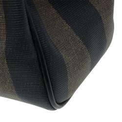 Pre Owned Fendi Tobacco Pequin Striped Coated Canvas Boston Bag