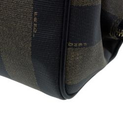 Pre Owned Fendi Tobacco Pequin Striped Coated Canvas Boston Bag