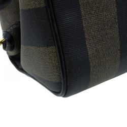 Pre Owned Fendi Tobacco Pequin Striped Coated Canvas Boston Bag