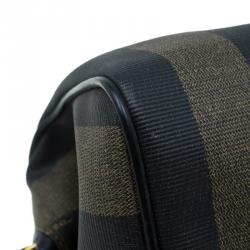 Pre Owned Fendi Tobacco Pequin Striped Coated Canvas Boston Bag