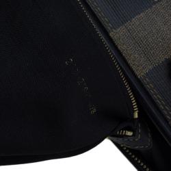 Pre Owned Fendi Tobacco Pequin Striped Coated Canvas Boston Bag