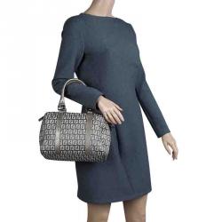 Pre Owned Fendi Grey Zucchino Canvas Small Forever Bauletto Boston Bag