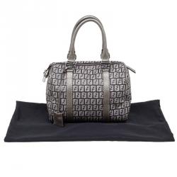 Pre Owned Fendi Grey Zucchino Canvas Small Forever Bauletto Boston Bag
