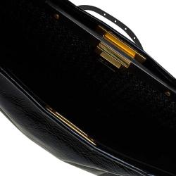 Pre Owned Fendi Black Patent Leather Peekaboo Tote Bag