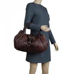 Pre Owned Fendi Brown Striped Leather Spy Bag