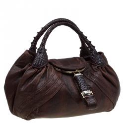 Pre Owned Fendi Brown Striped Leather Spy Bag