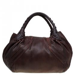 Pre Owned Fendi Brown Striped Leather Spy Bag