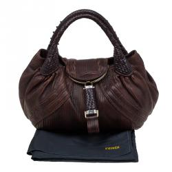 Pre Owned Fendi Brown Striped Leather Spy Bag