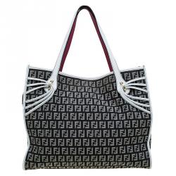 Pre Owned Fendi Black/White Zucchino Canvas Grand Shopping Tote