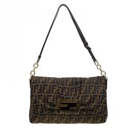 Pre Owned Fendi Tobacco Zucca Canvas Mia Flap Bag