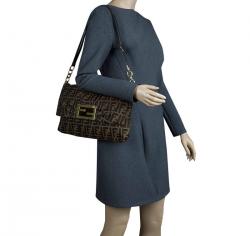 Pre Owned Fendi Tobacco Zucca Canvas Mia Flap Bag
