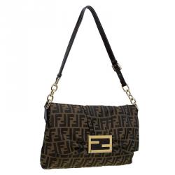 Pre Owned Fendi Tobacco Zucca Canvas Mia Flap Bag