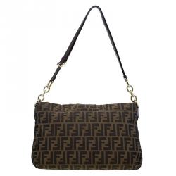 Pre Owned Fendi Tobacco Zucca Canvas Mia Flap Bag