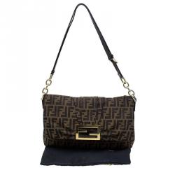 Pre Owned Fendi Tobacco Zucca Canvas Mia Flap Bag