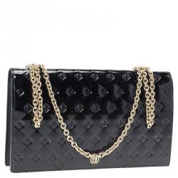 Pre Owned Fendi Black Patent Leather Fendilicious Wallet On Chain