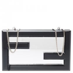 Pre Owned Fendi Black/Silver Resin Logo Box Clutch