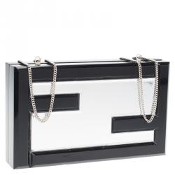 Pre Owned Fendi Black/Silver Resin Logo Box Clutch