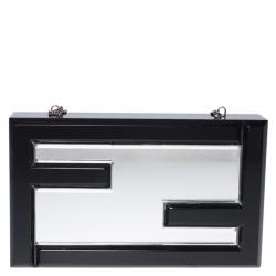 Pre Owned Fendi Black/Silver Resin Logo Box Clutch