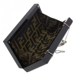 Pre Owned Fendi Black/Silver Resin Logo Box Clutch