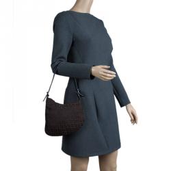 Pre Owned Fendi Choco Brown Zucchino Canvas Small Oyster Hobo