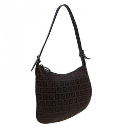Pre Owned Fendi Choco Brown Zucchino Canvas Small Oyster Hobo