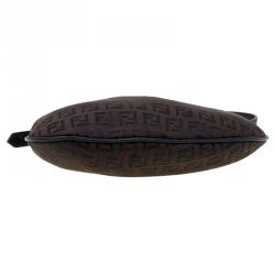 Pre Owned Fendi Choco Brown Zucchino Canvas Small Oyster Hobo