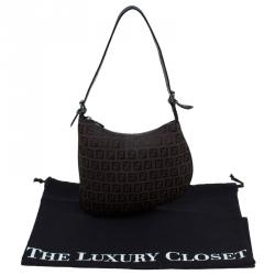 Pre Owned Fendi Choco Brown Zucchino Canvas Small Oyster Hobo