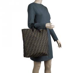 Pre Owned Fendi Tobacco Zucca Canvas Shopping Tote
